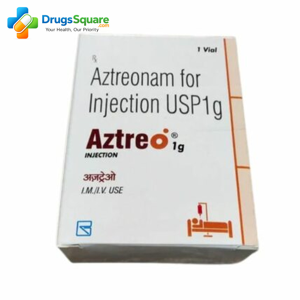 Aztreo Aztreonam 1gm Injection vial and label
