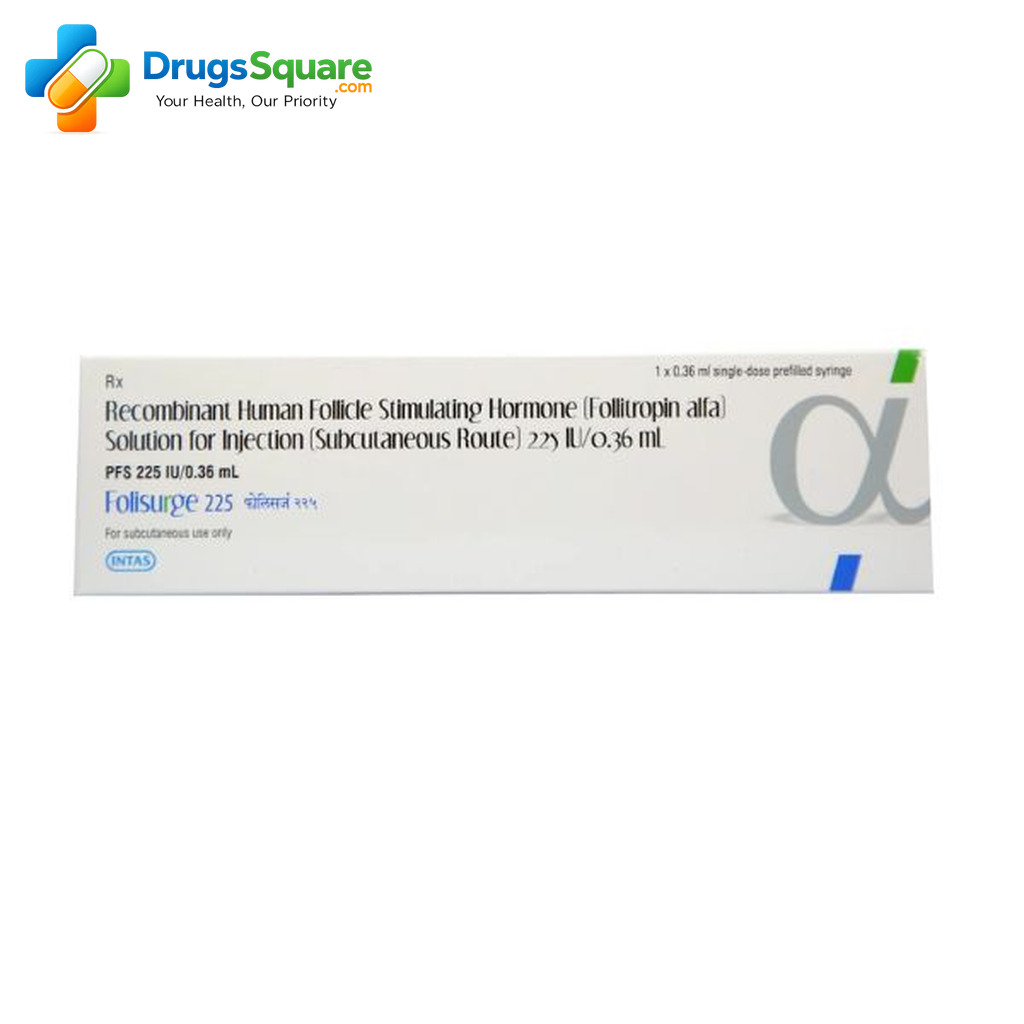 Folisurge FSH Injection 225IU Injection product label for prescription ordering